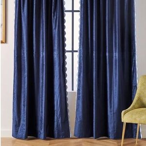 Anthropologie Alma Curtain Blue Velvet Scalloped 50" x 96"